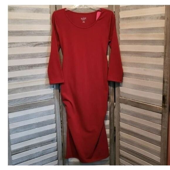 Isabel Maternity by Ingrid & Isabel Women’s Red 3/4 Sleeve Stretch T-Shirt Dress - Picture 3 of 9